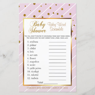 Sweet Baby Pink & Gold Baby Shower - Word Scramble