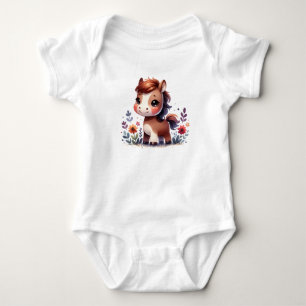 Sweet Baby Pony with Flowers Cute Animal Art Bodysuit