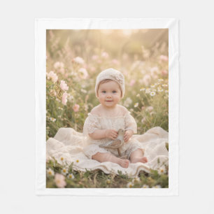 Sweet Baby Resting In Floral Meadow Fleece Blanket