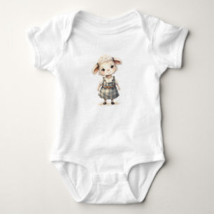 Sweet Baby Sheep Lamb in Plaid Dress  Bodysuit