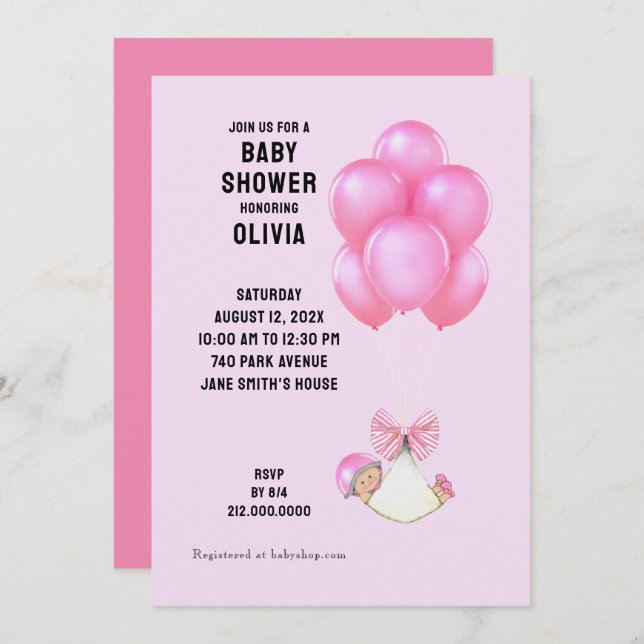 Sweet Baby Shower Girl Invitation (Front/Back)
