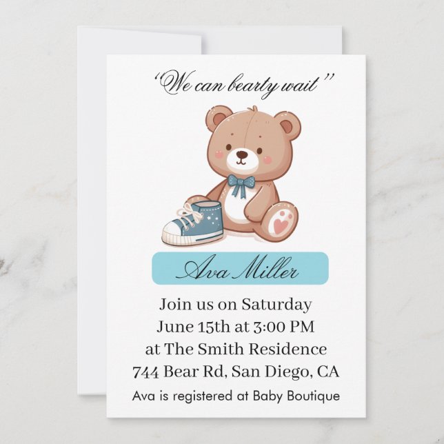 Sweet Baby Shower Invitation | Cute Bear Theme (Front)