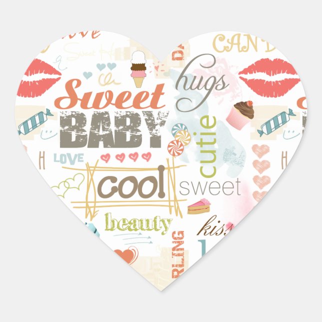 Sweet Baby Text Design Your Colour  ID237 Heart Sticker (Front)