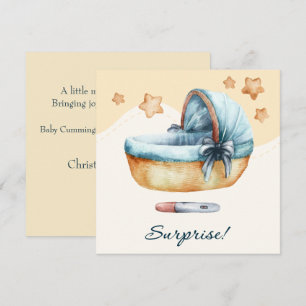 Sweet Baby Watercolor Bassinet Pregnancy Announcement