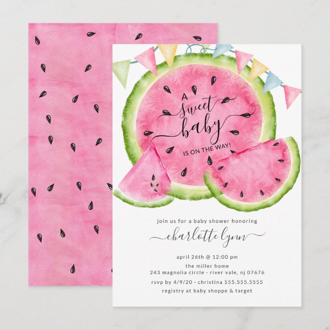 Sweet Baby Watermelon Baby shower invitation (Devant / Derrière)