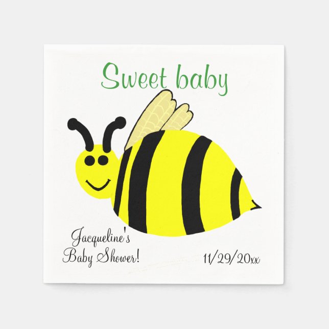 Sweet Baby Yellow Bumble Bee Baby Shower Napkin (Front)