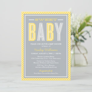 Sweet Baby Yellow Grey Bold Type Baby Shower Invitation