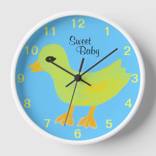 Sweet Baby Yellow Rubber Ducky Kids Wall Clock