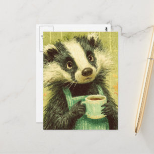 Sweet Badger With a Cup of Coffee Postcard