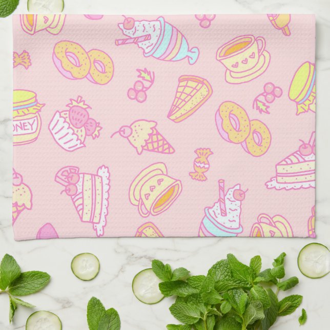 Sweet Bakery and Drinks Peach Kitchen Towel (Folded)