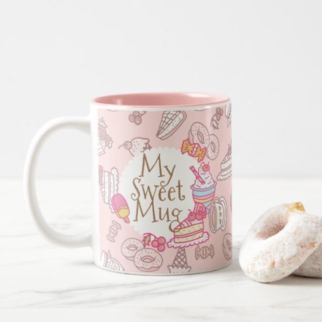 Sweet Bakery and Drinks Peach Two-Tone Coffee Mug (With Donut)