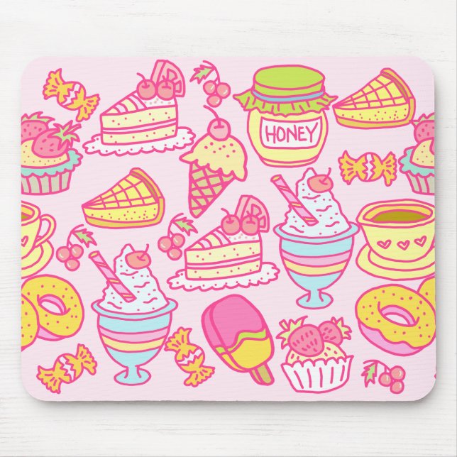 Sweet Bakery and Drinks Pink  Mouse Pad (Front)