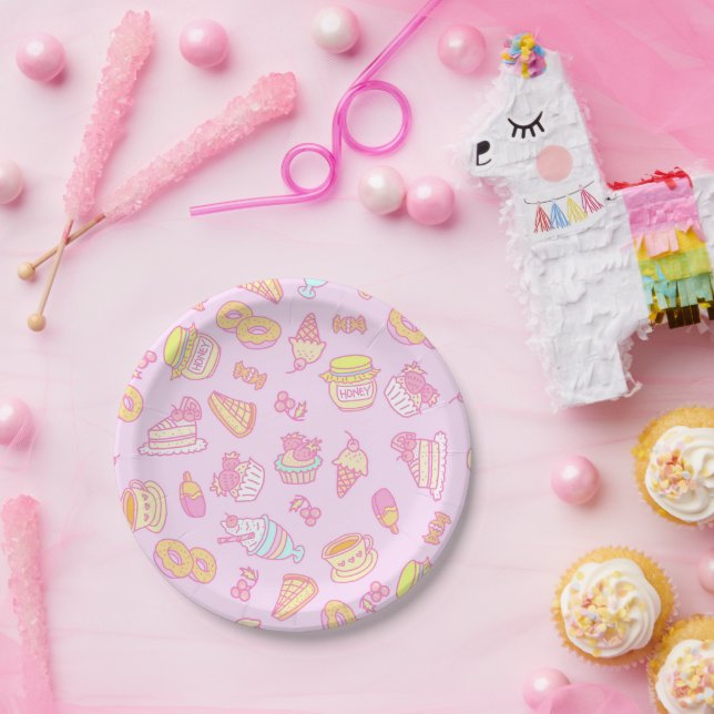 Sweet Bakery and Drinks Pink Paper Plate (Party)