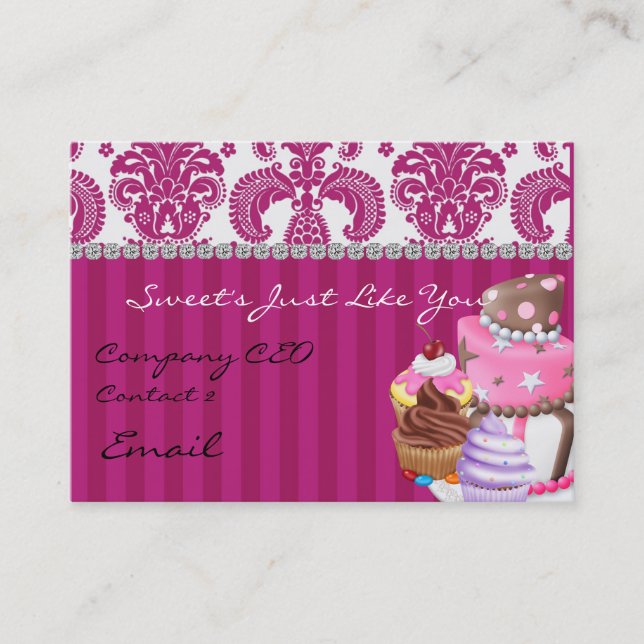 Sweet Bakery Damask Design  Business Card diamonds (Front)