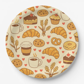 Sweet Bakery Treats & Coffee Seamless Pattern Paper Plate