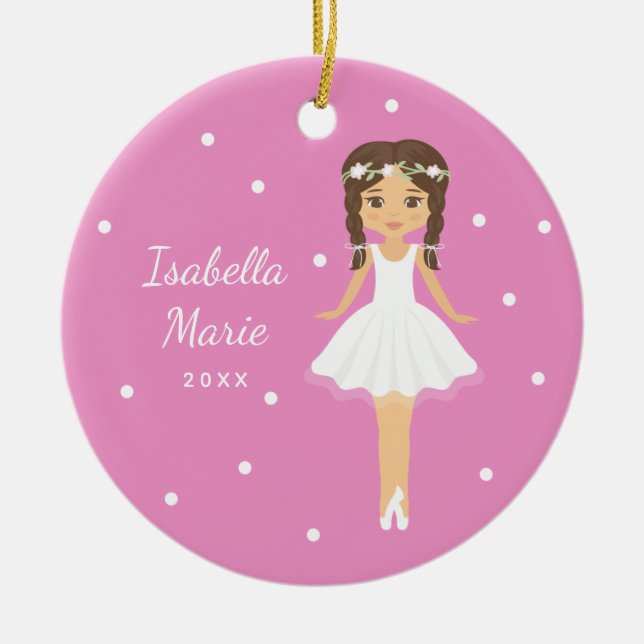 Sweet Ballerina Cute Pink Ballet Dancer Christmas Ceramic Ornament (Front)