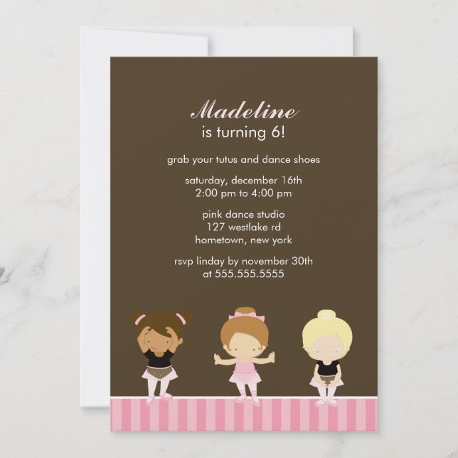 Sweet Ballet Dancers Girls Birthday Party Invitation (Front)