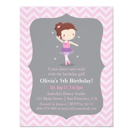 Sweet Ballet Girl Pink Birthday Party Invitations