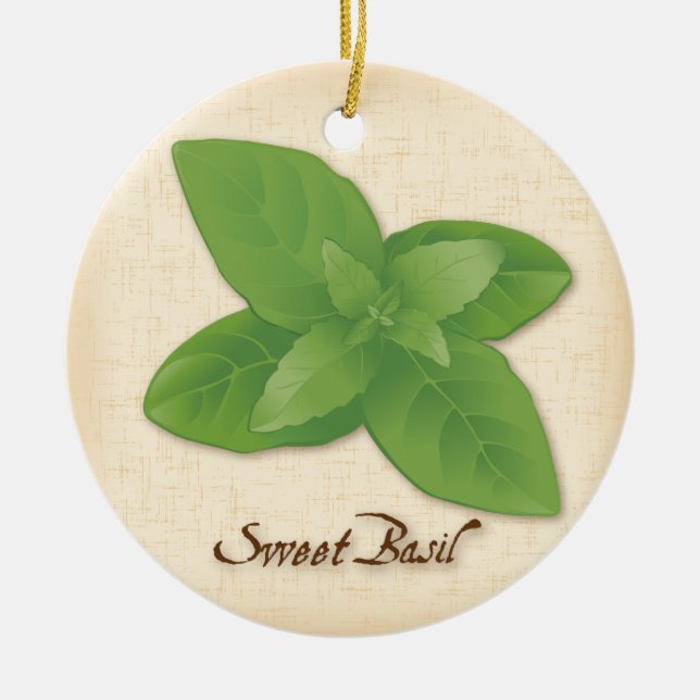 Sweet Basil Herb Ceramic Ornament (Front)