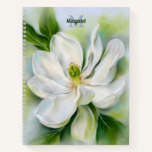 Sweet Bay Magnolia Pastel Art Monogrammed Notebook