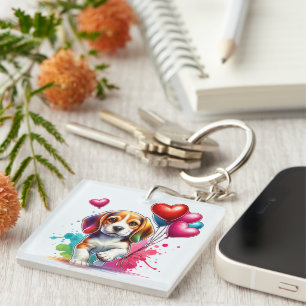 Sweet Beagle Pup Valentine Keychain