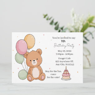 Sweet Bear Birthday Wishes Invitation