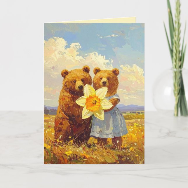 Sweet Bear Couple Daffodil 10th Wedding Anniv. Card (Front)