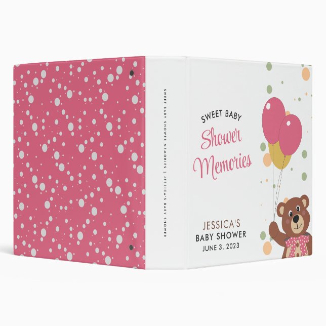 Sweet Bear Cub Baby Girl Baby Shower Photo Album Binder (Background)