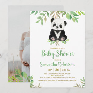 Sweet Bear Greenery Gold Neutral Baby Shower Photo Invitation