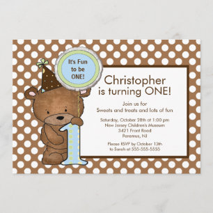 Sweet Bear Number One 1st Birthday Invitation