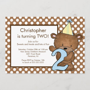 Sweet Bear Number TWO 2ND Birthday Invitation