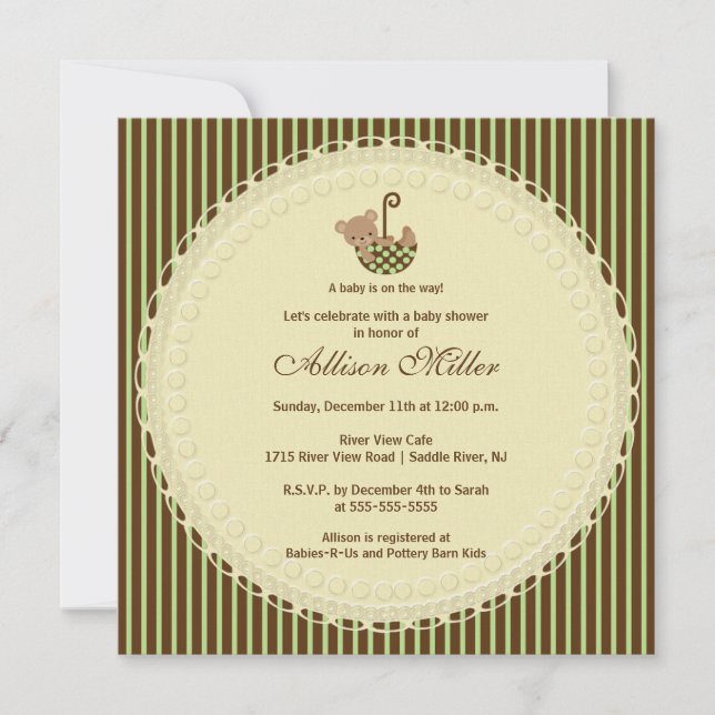 Sweet Bear Umbrella Baby Shower Invitation (Front)