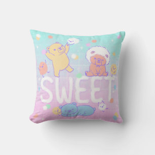 Sweet Bears with Fluffy Monsters Throw Pillow