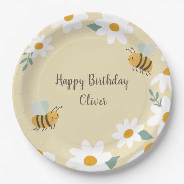 Sweet Bee Birthday Paper Plate (Front)