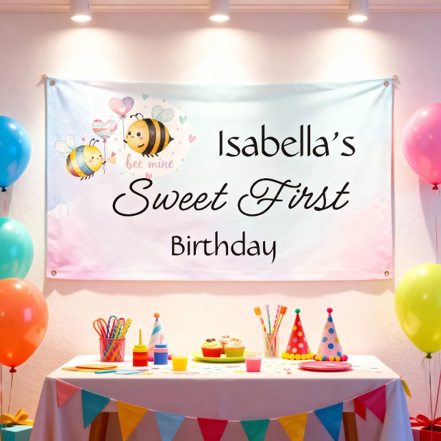 Sweet Bee First Birthday Personalized  Banner (Creator Uploaded)