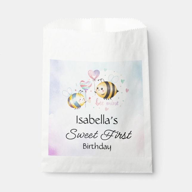 Sweet Bee First Birthday Personalized  Favour Bag (Front)