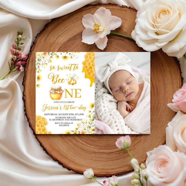 Sweet Bee One Photo 1st Birthday Invite (Creator Uploaded)