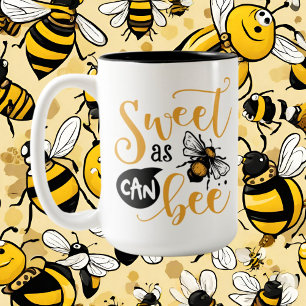 sweet bee word art add monogram Two-Tone coffee mug