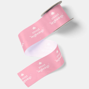 Sweet Beginnings Pink And White Girl Baby Shower Satin Ribbon