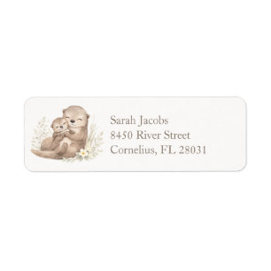 Sweet Beige Watercolor Otter Family Botanical