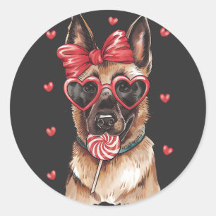 Sweet Belgian Malinois with Lollipop Valentine's D Classic Round Sticker