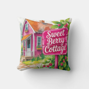 "Sweet Berry Cottage" Raspberry Farmhouse Throw Pillow