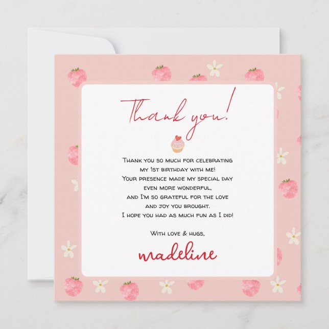 Sweet Berry First Birthday Thank You Card (Front)