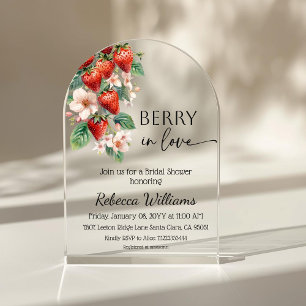 Sweet Berry in Love Strawberry Bridal Shower Acrylic Invitations