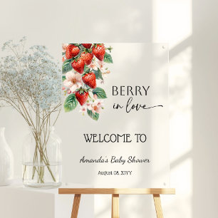 Sweet Berry in Love Strawberry Bridal Shower Acrylic Sign
