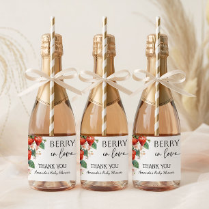 Sweet Berry in Love Strawberry Bridal Shower Mini Sparkling Wine Label