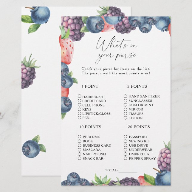 Sweet berry - What's in your purse game (Front/Back)