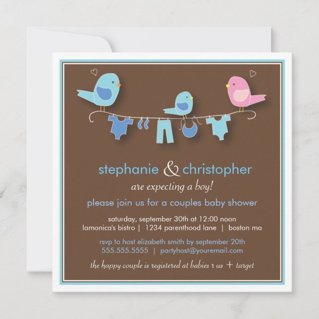 Sweet Bird Boy Couple Baby Shower Invitation (Front)