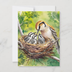 Sweet bird nest painting postcard
