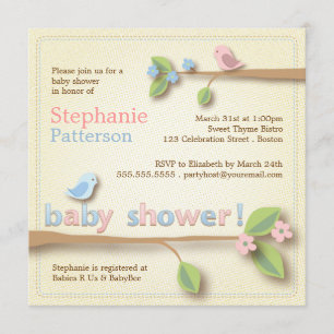 Sweet Birdie Pink & Blue Baby Shower Invitation